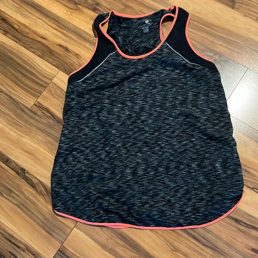 Black/Silver ‘Tangerine’ Tank Top, wide Racer Back with reflective dots at top
